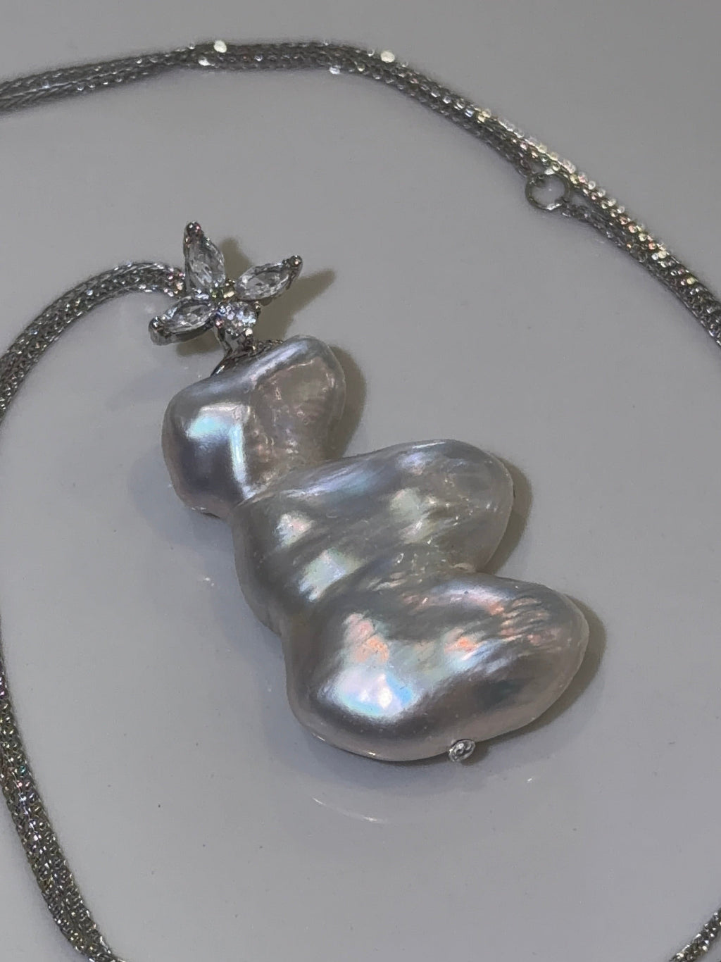 One-of-a-Kind Tiered Baroque Pearl Necklace with Sparkling Detail