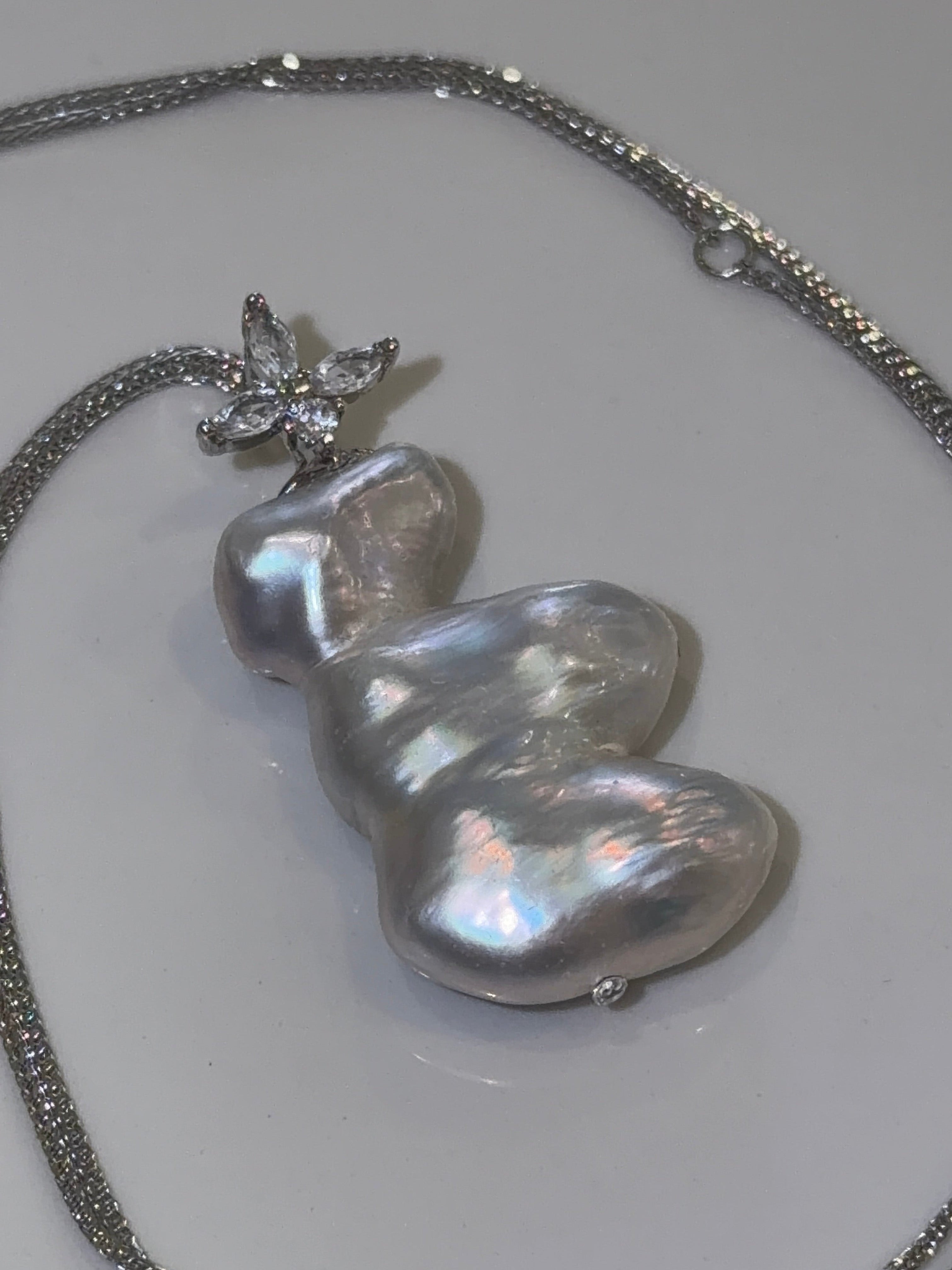 One-of-a-Kind Tiered Baroque Pearl Necklace with Sparkling Detail
