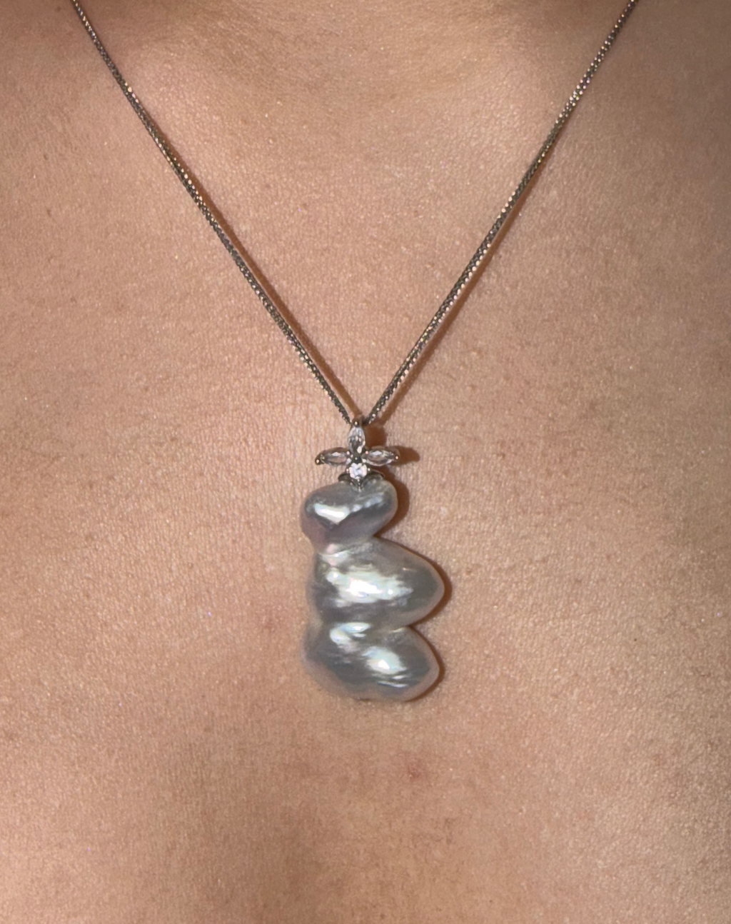 One-of-a-Kind Tiered Baroque Pearl Necklace with Sparkling Detail