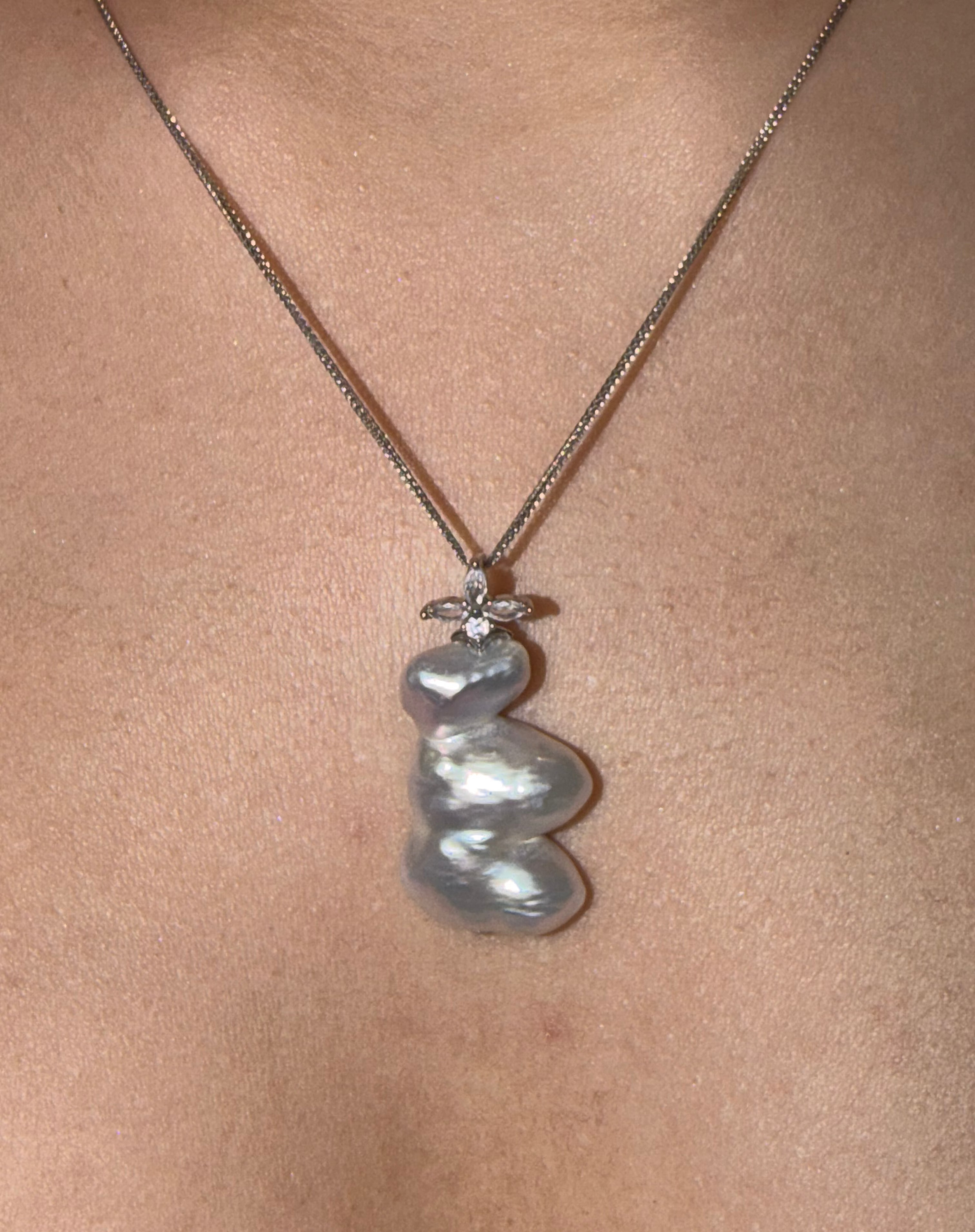 One-of-a-Kind Tiered Baroque Pearl Necklace with Sparkling Detail