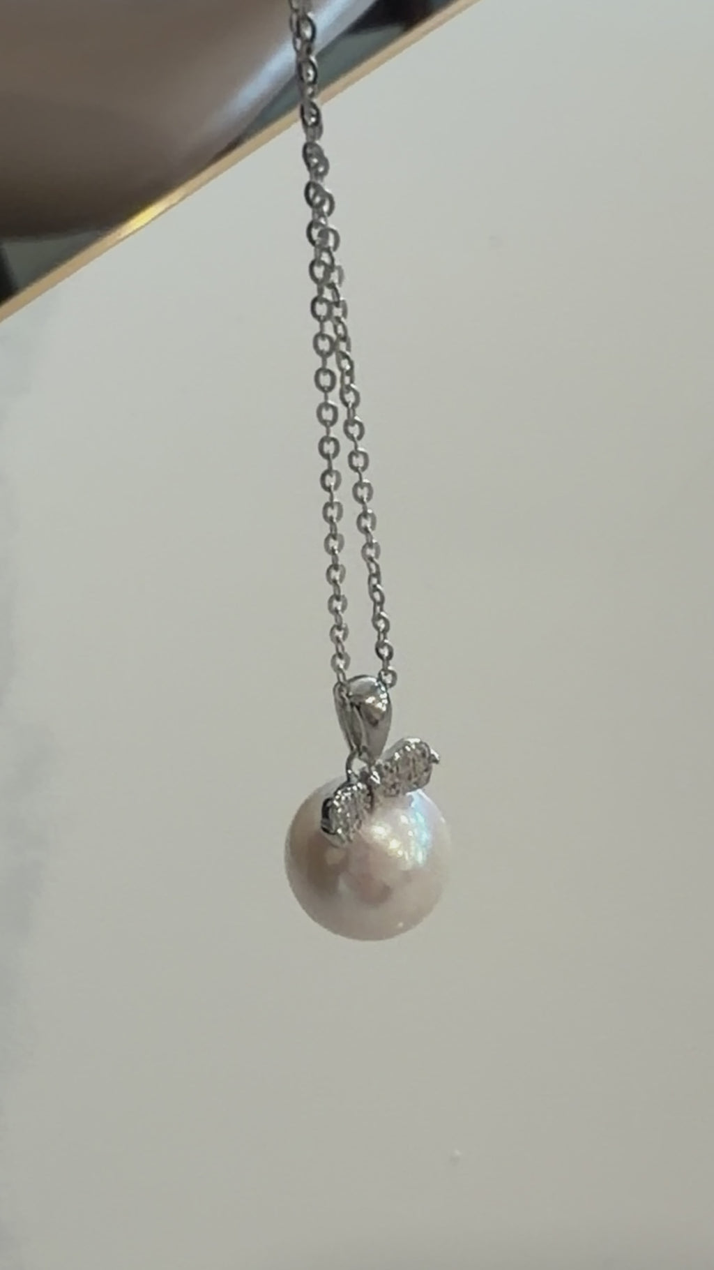 Sparkling Bow & Pearl Drop Pendant Necklace